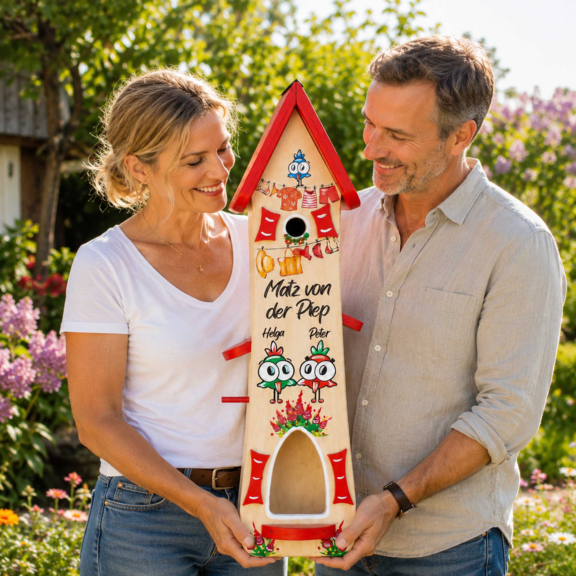 Vogelhaus geschenk für Oma Opa Eltern Vogelvilla Garten Deko buntes Vogelhaus personalisiertes geschenk