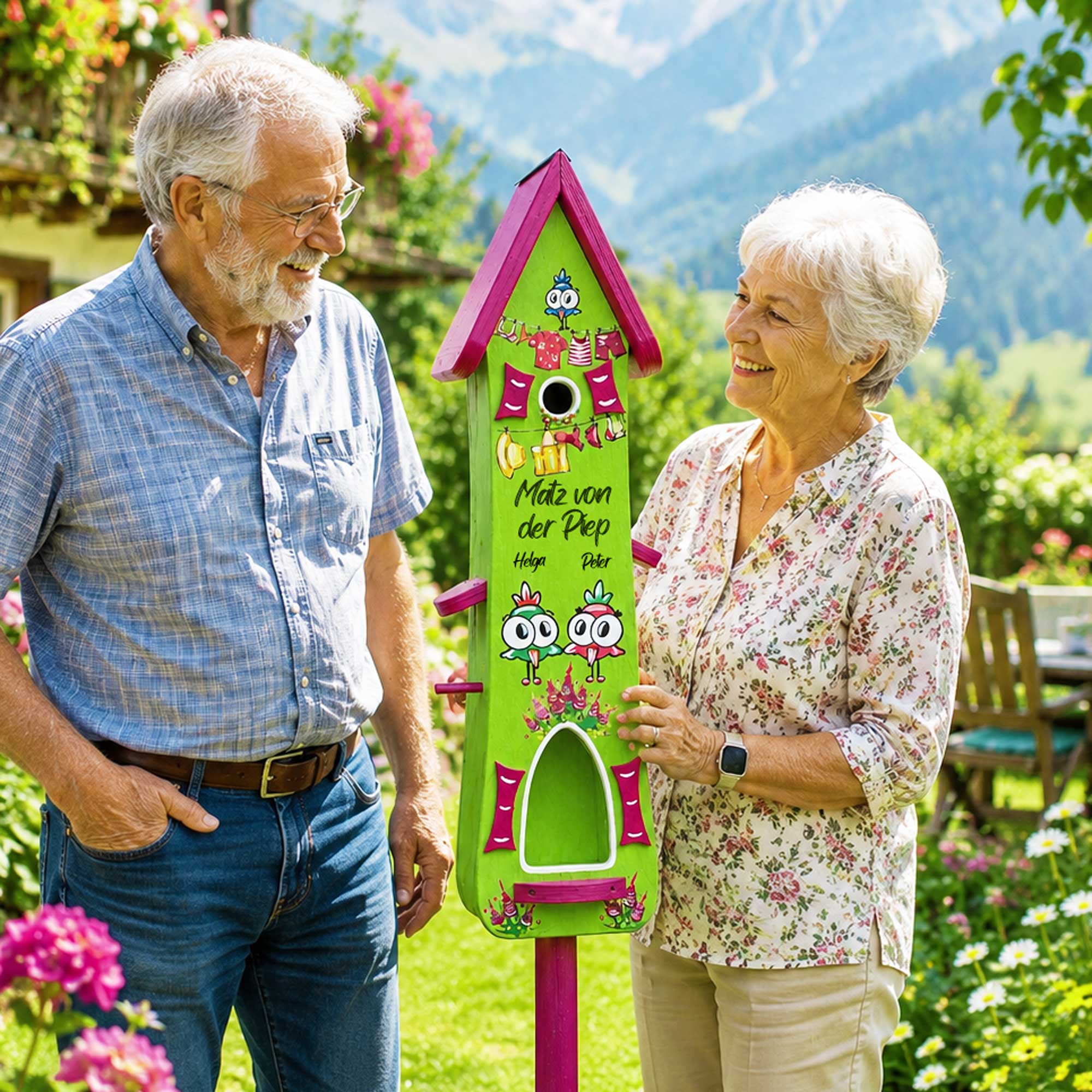 Vogelhaus geschenk für Oma Opa Eltern Vogelvilla Garten Deko buntes Vogelhaus personalisiertes geschenk