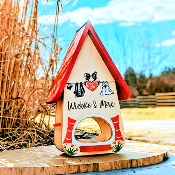 Persönliches Hochzeitsgeschenk mit Name vom Brautpaar Vogelhaus Holz Geschenk zur Hochzeit