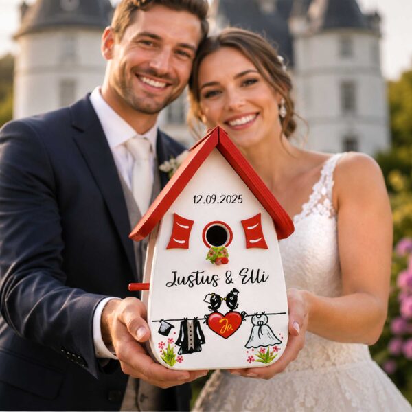 Vogelhaus Geschenk persönlich zur Hochzeit Brautpaar Geldgeschenk personalisiert