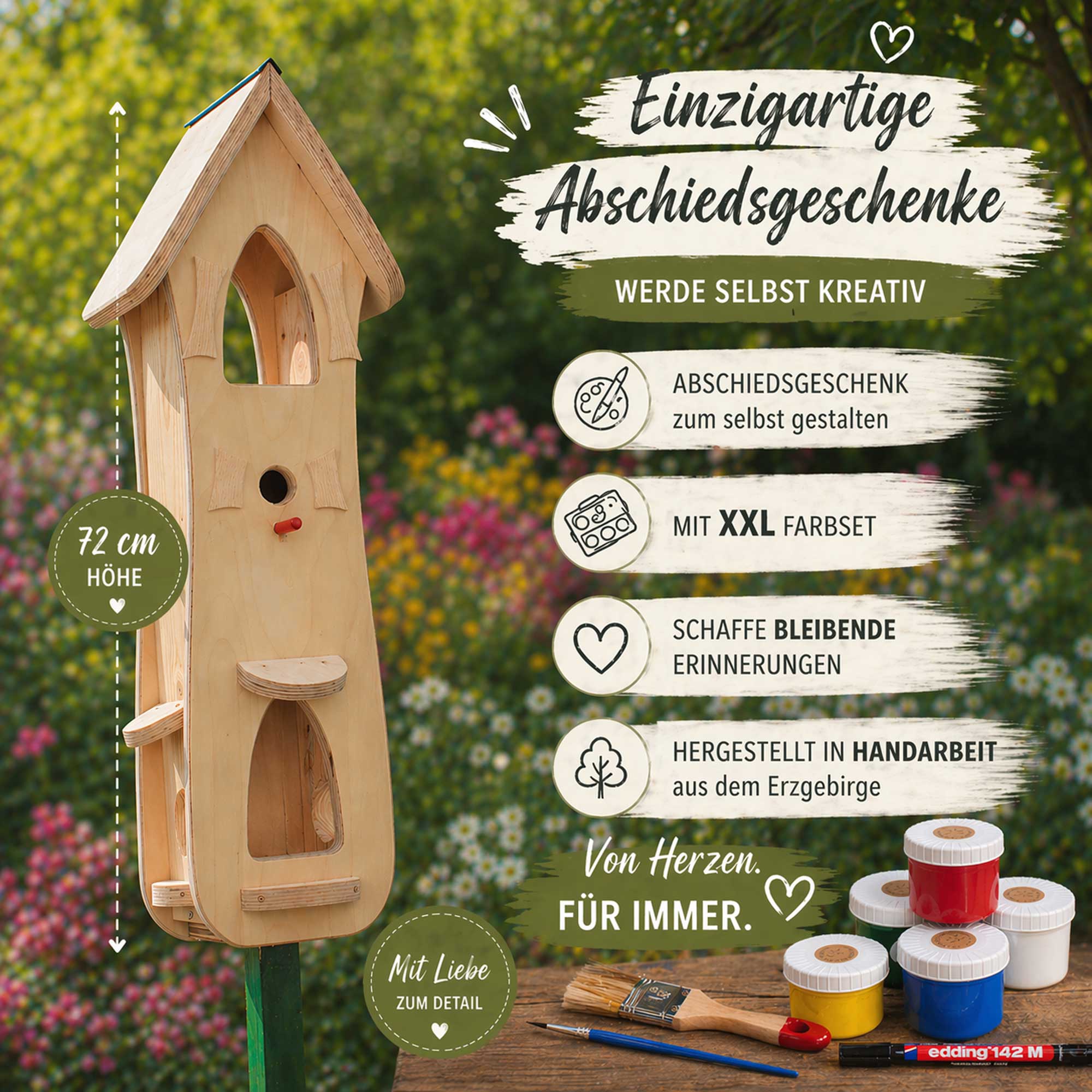 Vogelhaus bemalen Bausatz zum selbst gestalten als Kindergarten abschied nachhaltiges Geschenk mit Farbe