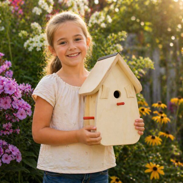 Vogelhaus bemalen Bausatz zum selbst gestalten als Kindergarten abschied nachhaltiges Geschenk mit Farbe