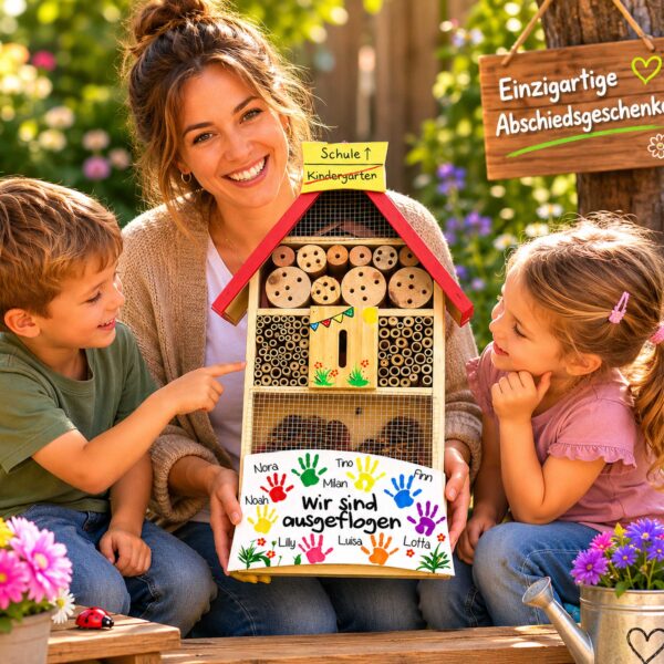Abschiedsgeschenk Idee Erzieherin Kindergarten Abschied Nachhaltiges geschenk Insektenhotel Hände Handabdrücke