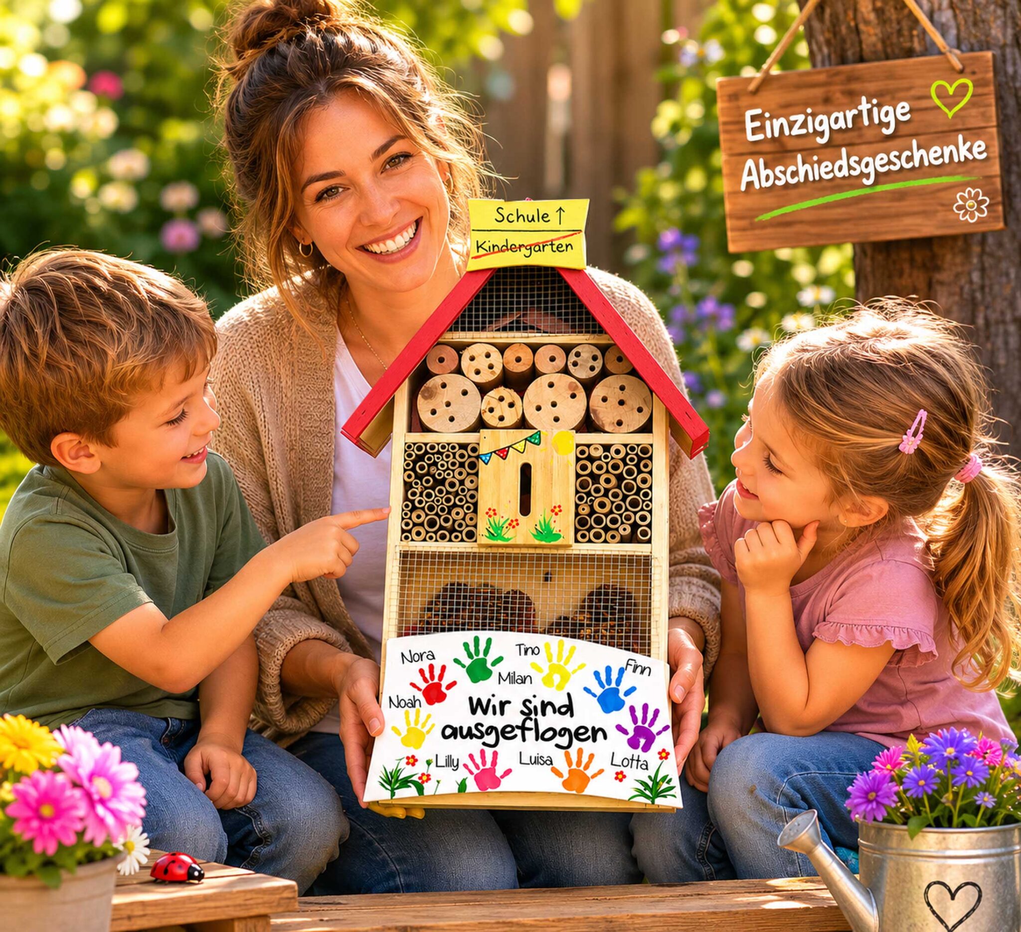 Abschiedsgeschenk Idee Erzieherin Kindergarten Abschied Nachhaltiges geschenk Insektenhotel Hände Handabdrücke