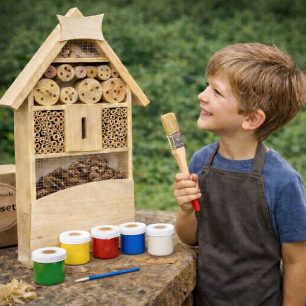Abschiedsgeschenk kindergarten selbst basteln Insektenhotel bausatz nützliches geschenk Nachhaltig, mit Farbe und Pinsel fertig im Set