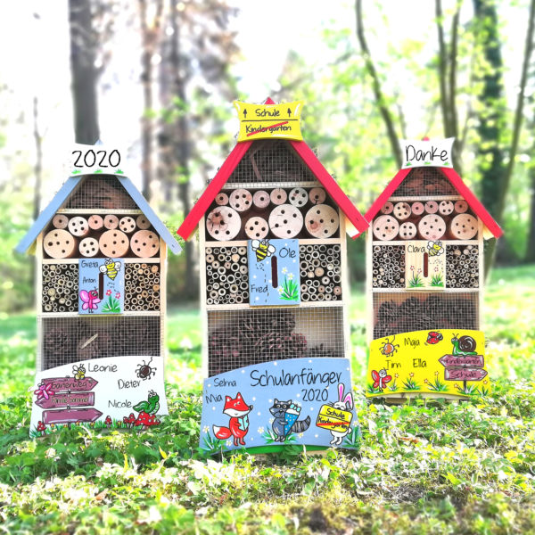 Original Vogelliebe 3 verschiedene Insektenhotel Kindergarten Abschiedsgeschenk Waldtiere