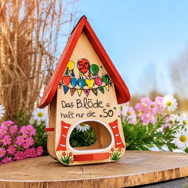 Persönliches Geschenk zum runden Geburtstag personalisiert Garten Vogelhaus 50