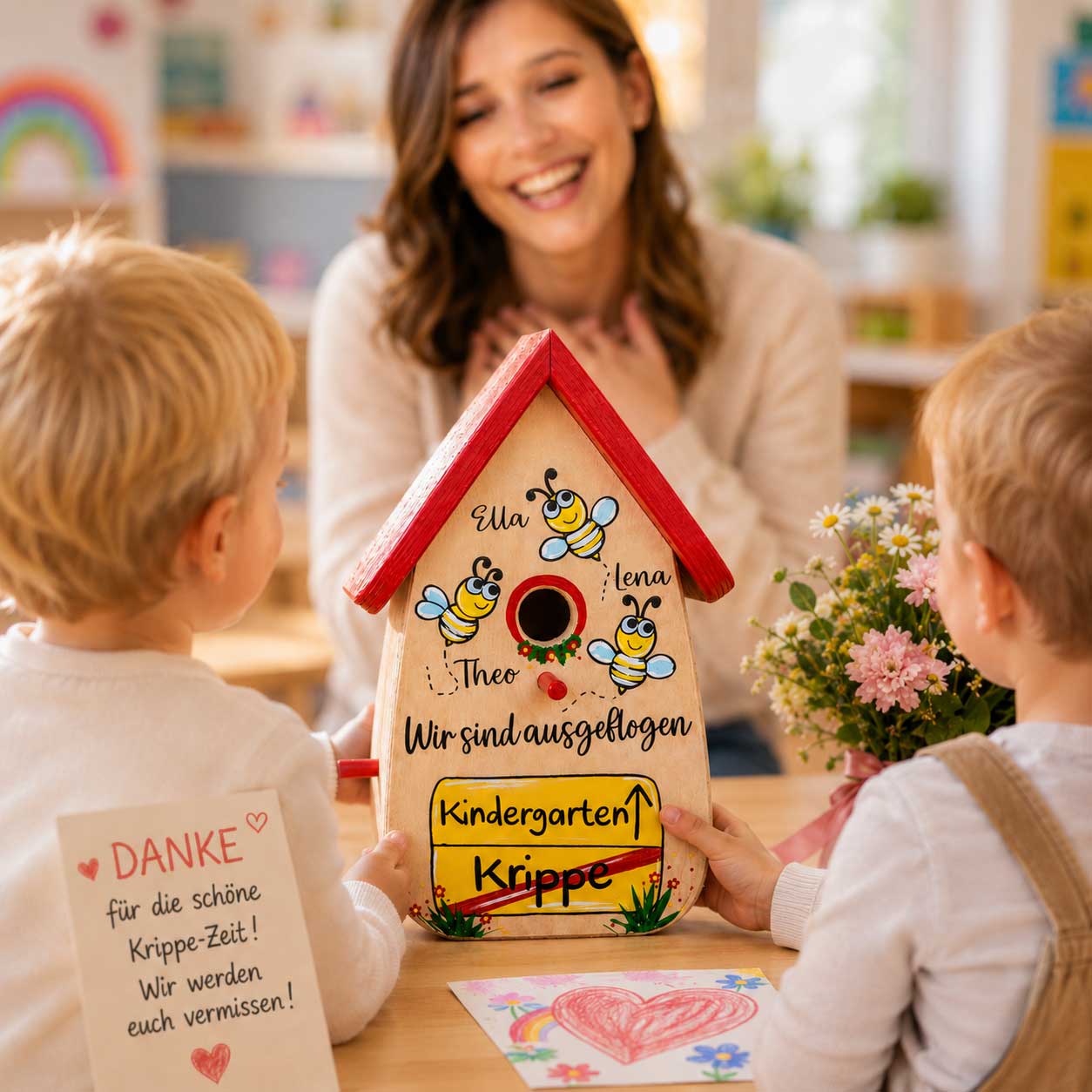 Kindergartenabschied Geschenkidee Nistkasten Bienen und Ortsschild – Bild 2