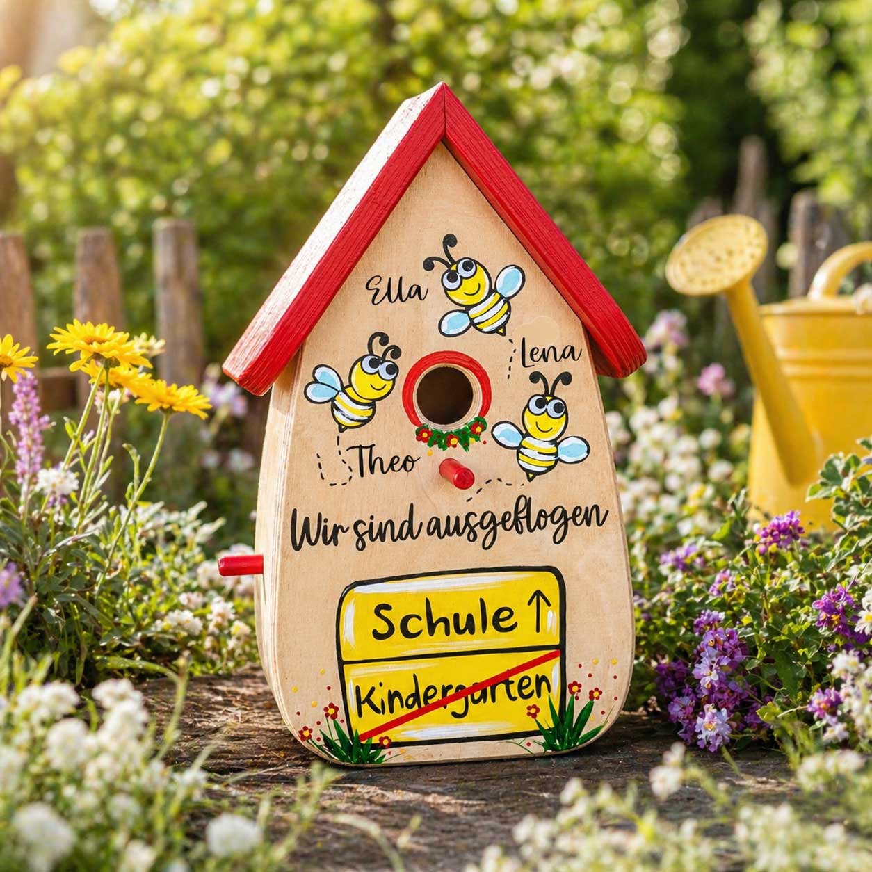 Kindergartenabschied Geschenkidee Nistkasten Bienen und Ortsschild – Bild 7