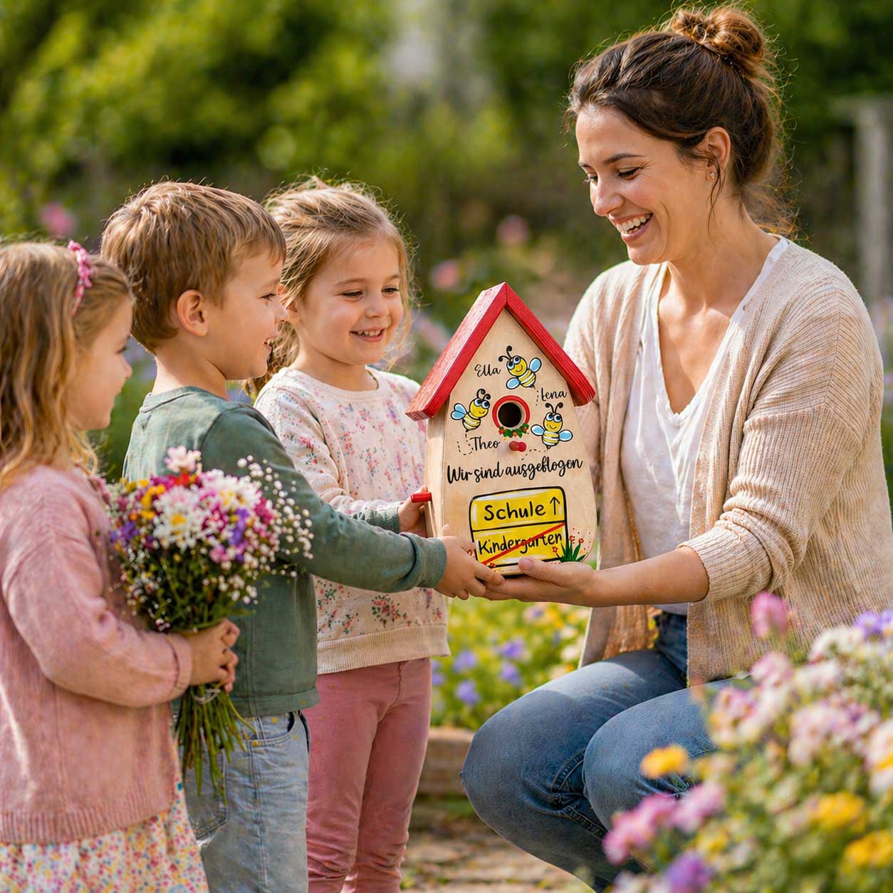 Kindergartenabschied Geschenkidee Nistkasten Bienen und Ortsschild – Bild 6