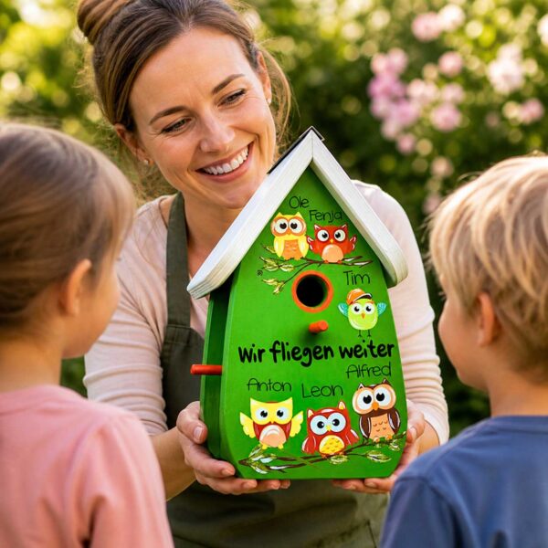 Abschiedsgeschenk Kindergarten und Erzieherin Kita Grundschule Nistkasten mit Eulen Eulenklasse