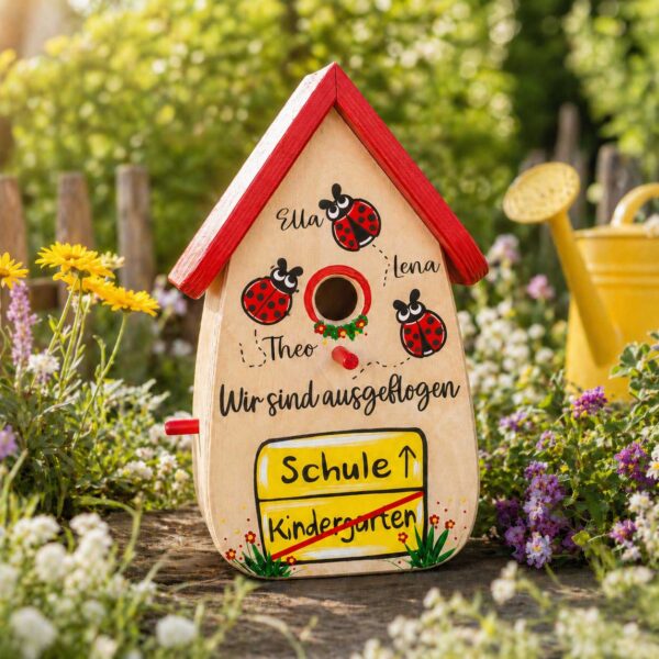 Persönliche Geschenkidee zum Abschluss Kindergarten Krippe tagesmutter Erzieherin Marienkäfer Vogelhaus