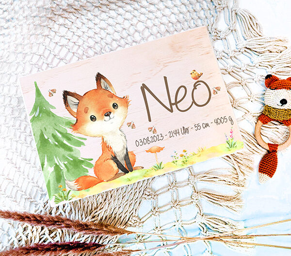 Erinnerungskiste Baby Waldtiere Geschenk zur Geburt Waldtiere Bär Hase Fuchs Eule Reh Biber Waschbär