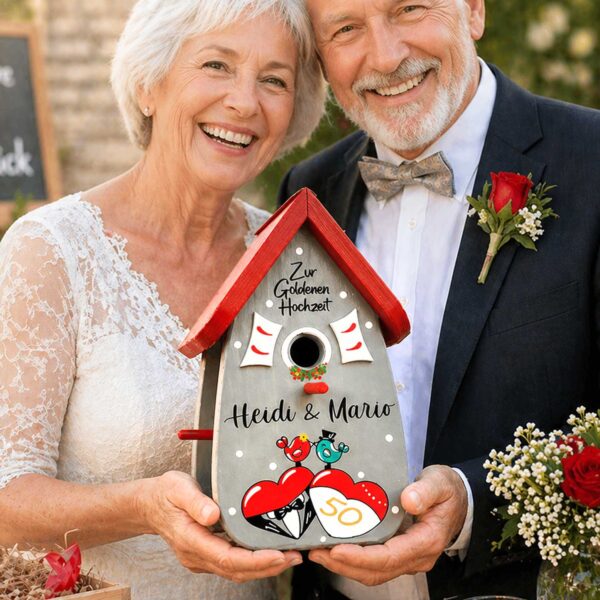Persönliches Geschenk zur Goldenen Hochzeit 50 jahre verheiratet Geschenkidee von Herzen Garten Vogelhaus