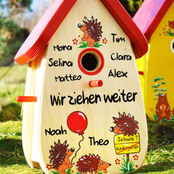 Abschiedsgeschenk Erzieherin Kita Vogelhaus mit Igel, Igelgruppe