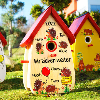 Abschiedsgeschenk Erzieherin Kita Vogelhaus mit Igel, Igelgruppe