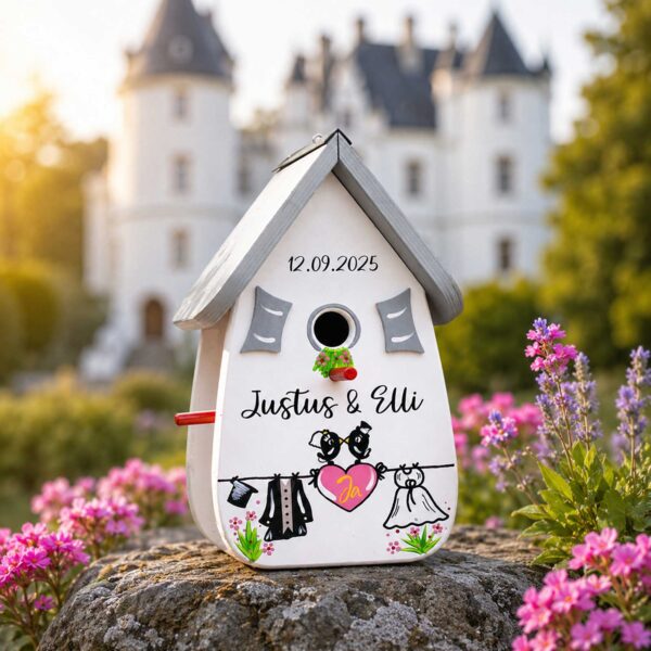 Vogelhaus Geschenk persönlich zur Hochzeit Brautpaar Geldgeschenk personalisiert