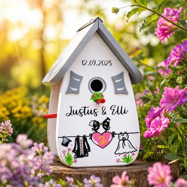 Vogelhaus Geschenk persönlich zur Hochzeit Brautpaar Geldgeschenk personalisiert