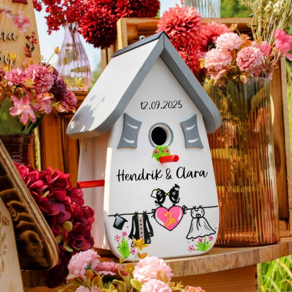 Vogelhaus Hochzeit Personalisiertes Hochzeitsgeschenk Herz Leine Grau – Bild 3