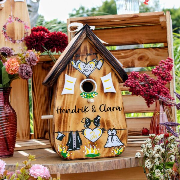 Vogelhaus Hochzeit: Persönliches Hochzeitsgeschenk fürs Brautpaar Herzleine geflammt – Bild 5