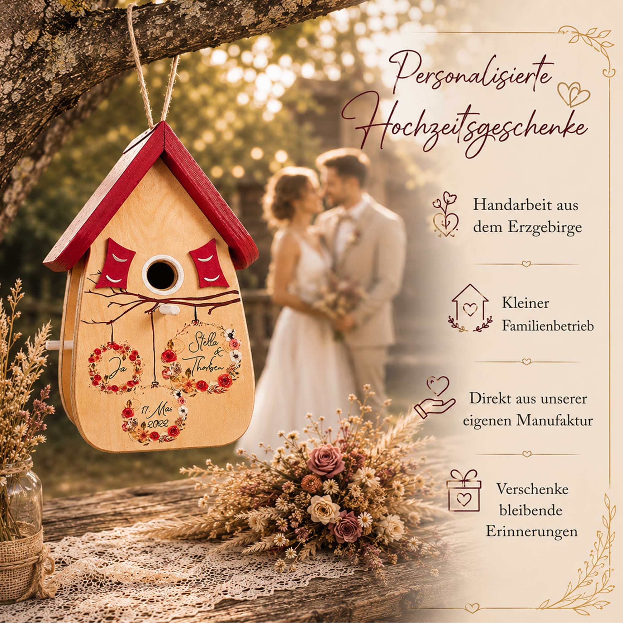 ersönliches Hochzeitsgeschenk personalisiertes geschenk Brautpaar Hochzeit mit Rosen
