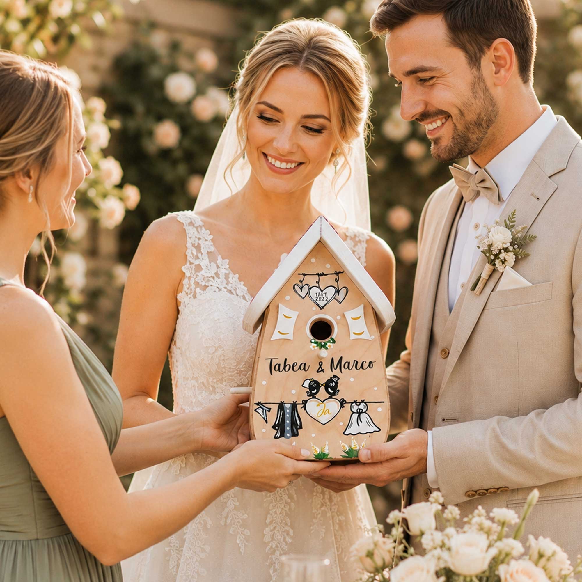Vogelhaus Geschenk persönlich zur Hochzeit Brautpaar Geldgeschenk personalisiert