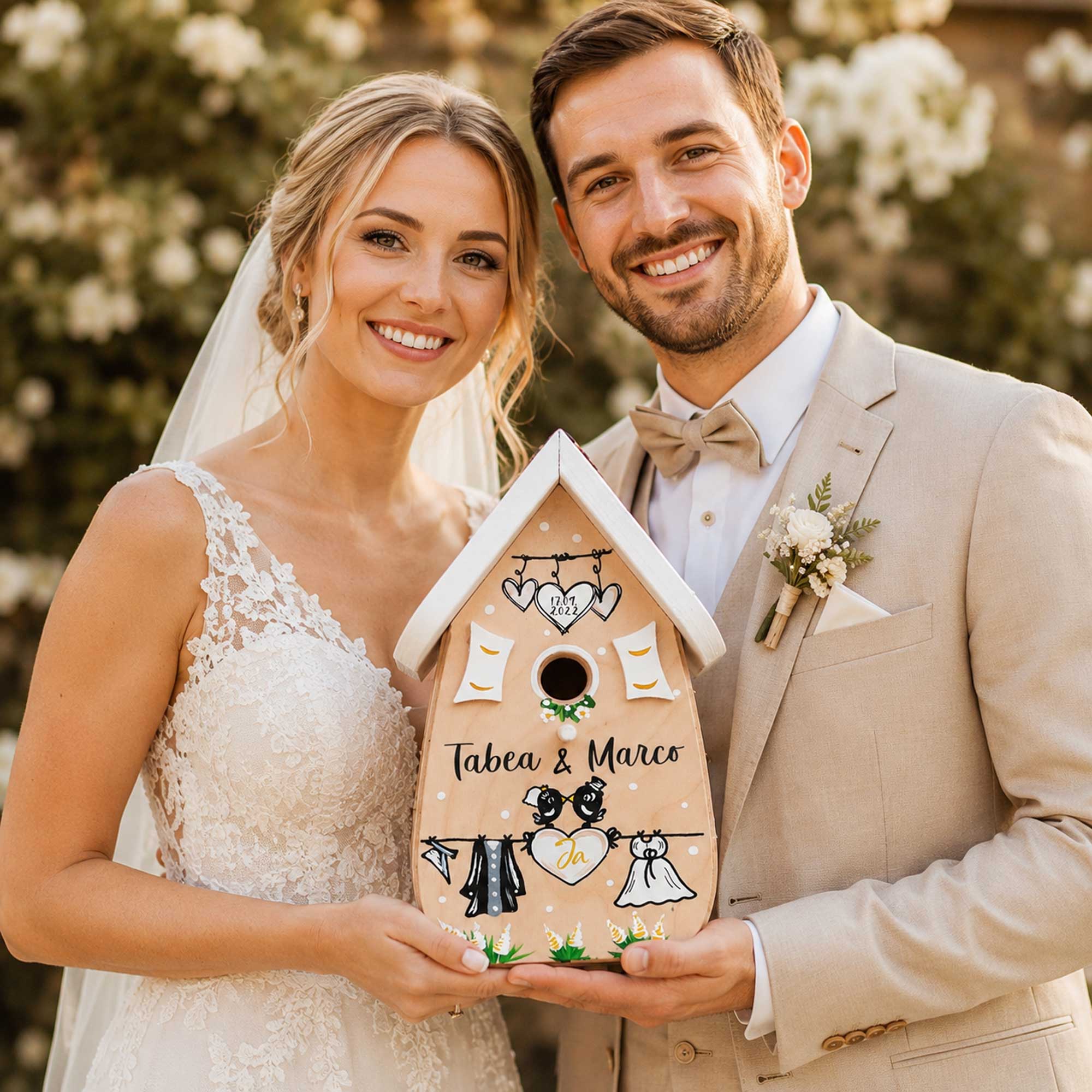 Vogelhaus Geschenk persönlich zur Hochzeit Brautpaar Geldgeschenk personalisiert