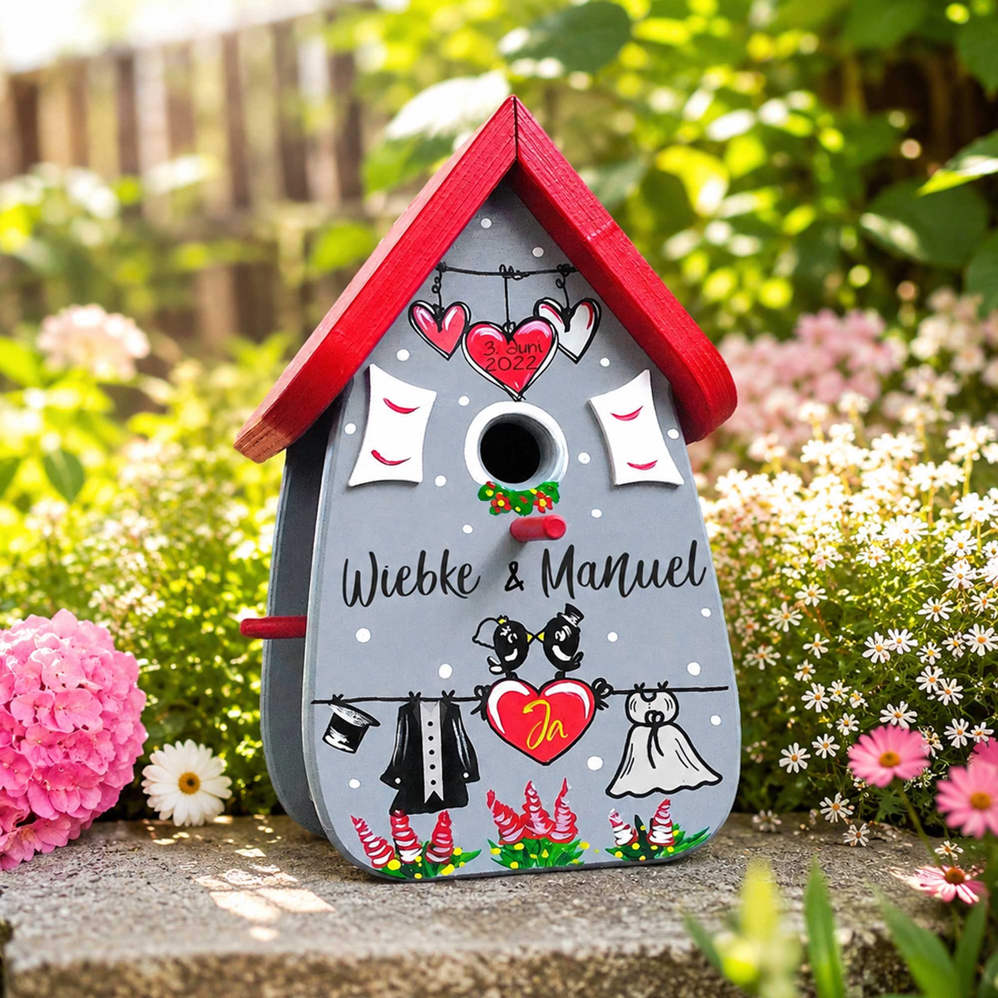 Vogelhaus Geschenk persönlich zur Hochzeit Brautpaar Geldgeschenk personalisiert