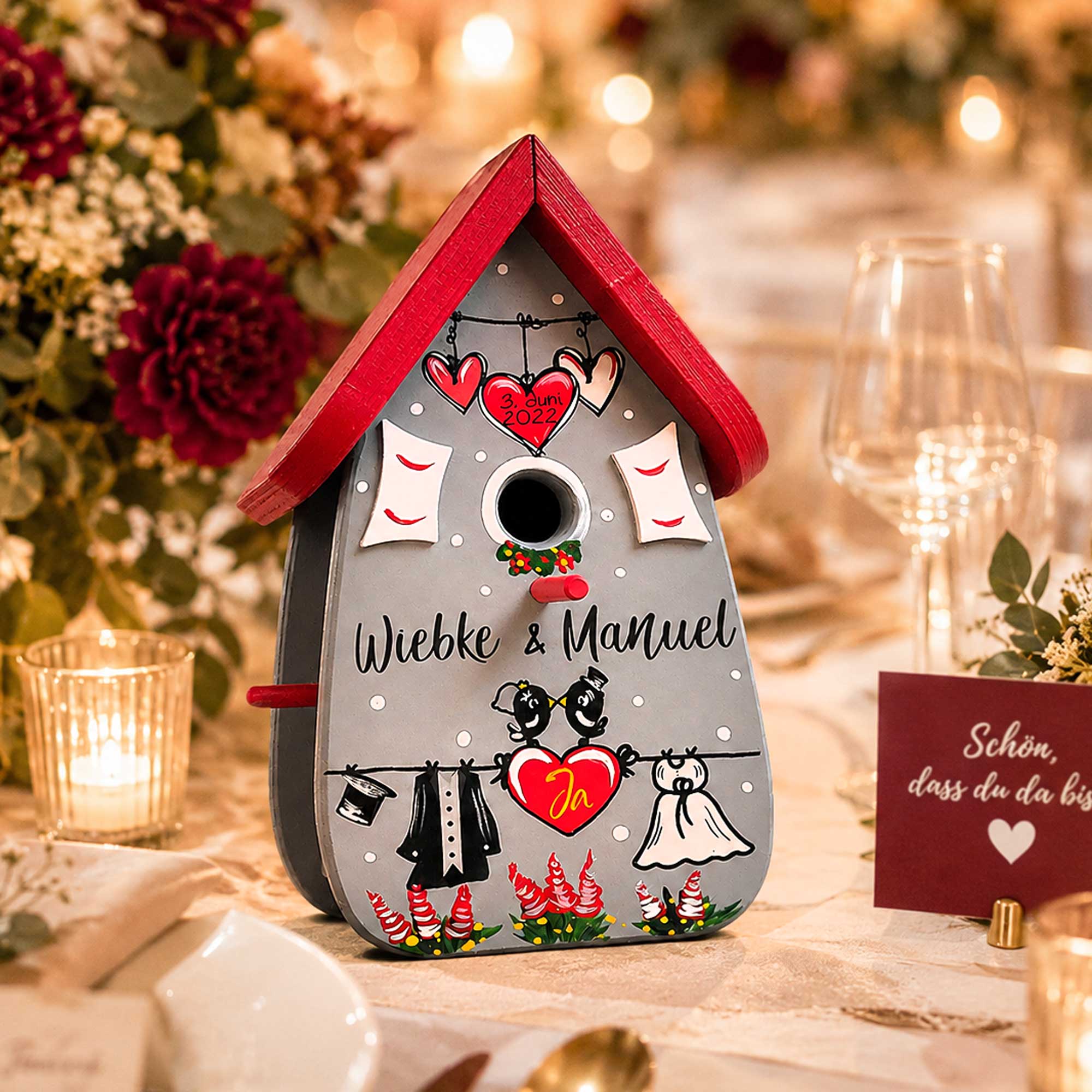 Vogelhaus Geschenk persönlich zur Hochzeit Brautpaar Geldgeschenk personalisiert