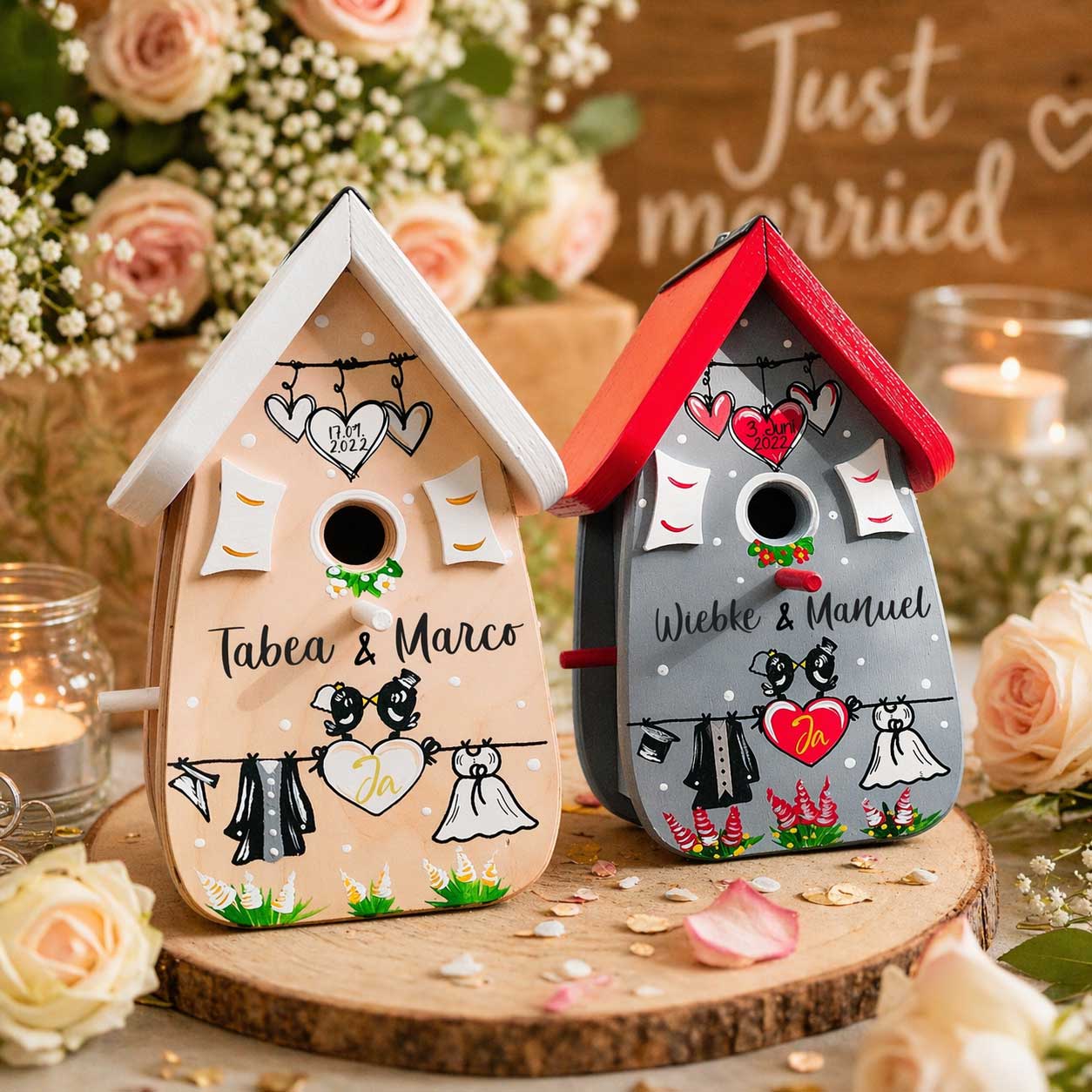 Vogelhaus Geschenk persönlich zur Hochzeit Brautpaar Geldgeschenk personalisiert
