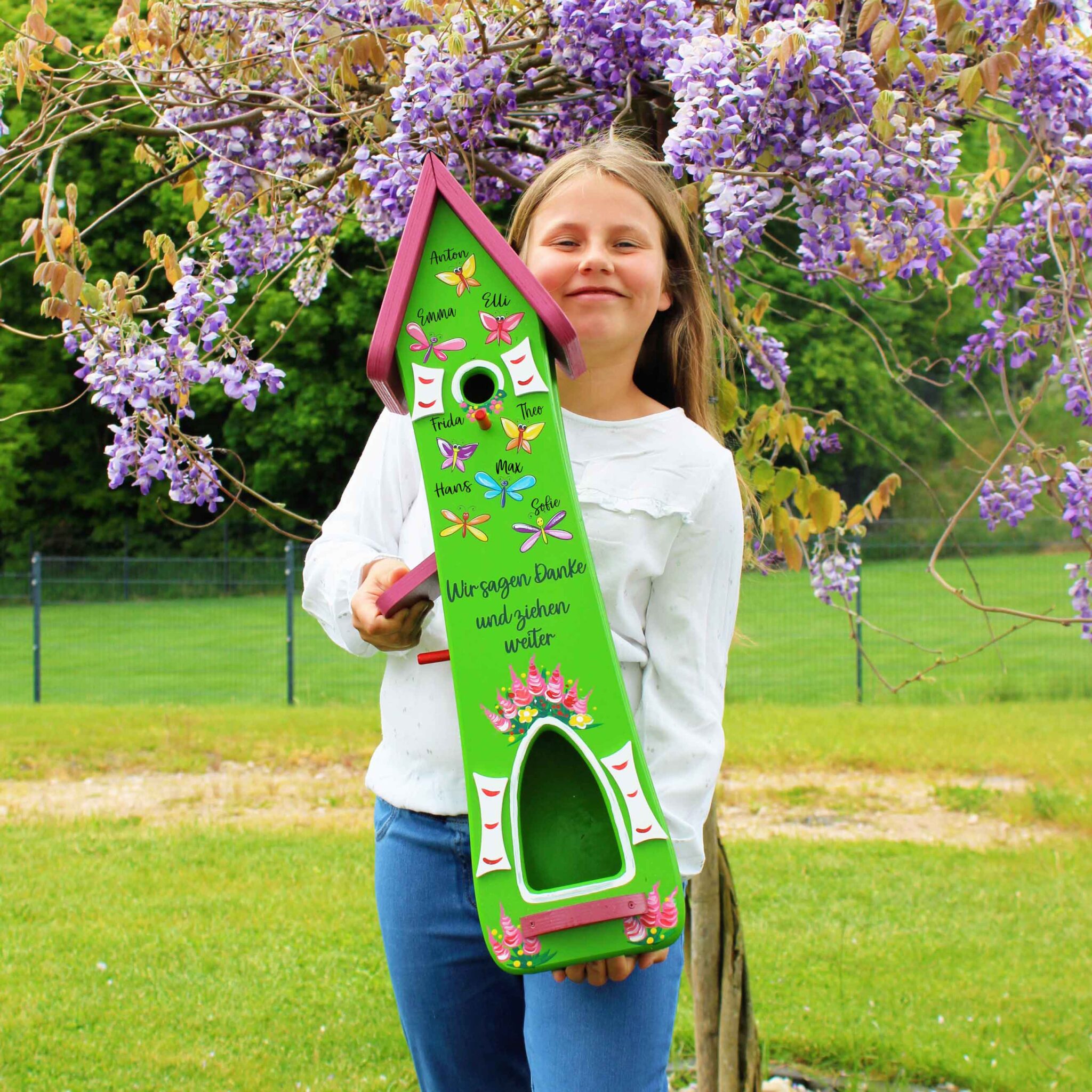 Abschiedsgeschenk Erzieherin Lehrerin Lehrer grundschule Schule Schmetterlinge Schmetterlingsgruppe Vogelhaus persönliches Abschiedsgeschenk