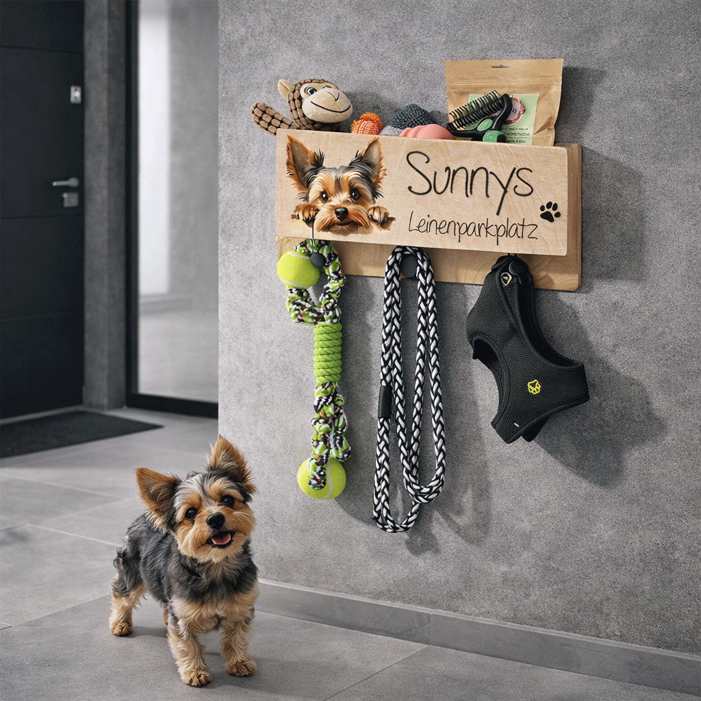 Hundergarderobe Leinenparkplatz Hunde leine aufbewahren Flur personalisiert Name vom Hund lustiges geschenk Hundebesitzer