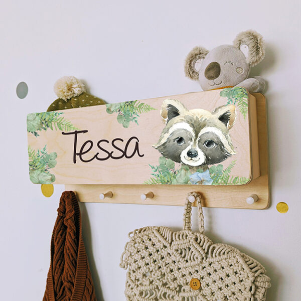 Kindergarderobe mit Ablage Garderobe mit Name personalisiert Geschenk Waldtiere Eule Fuchs Hase Pampas Gräser