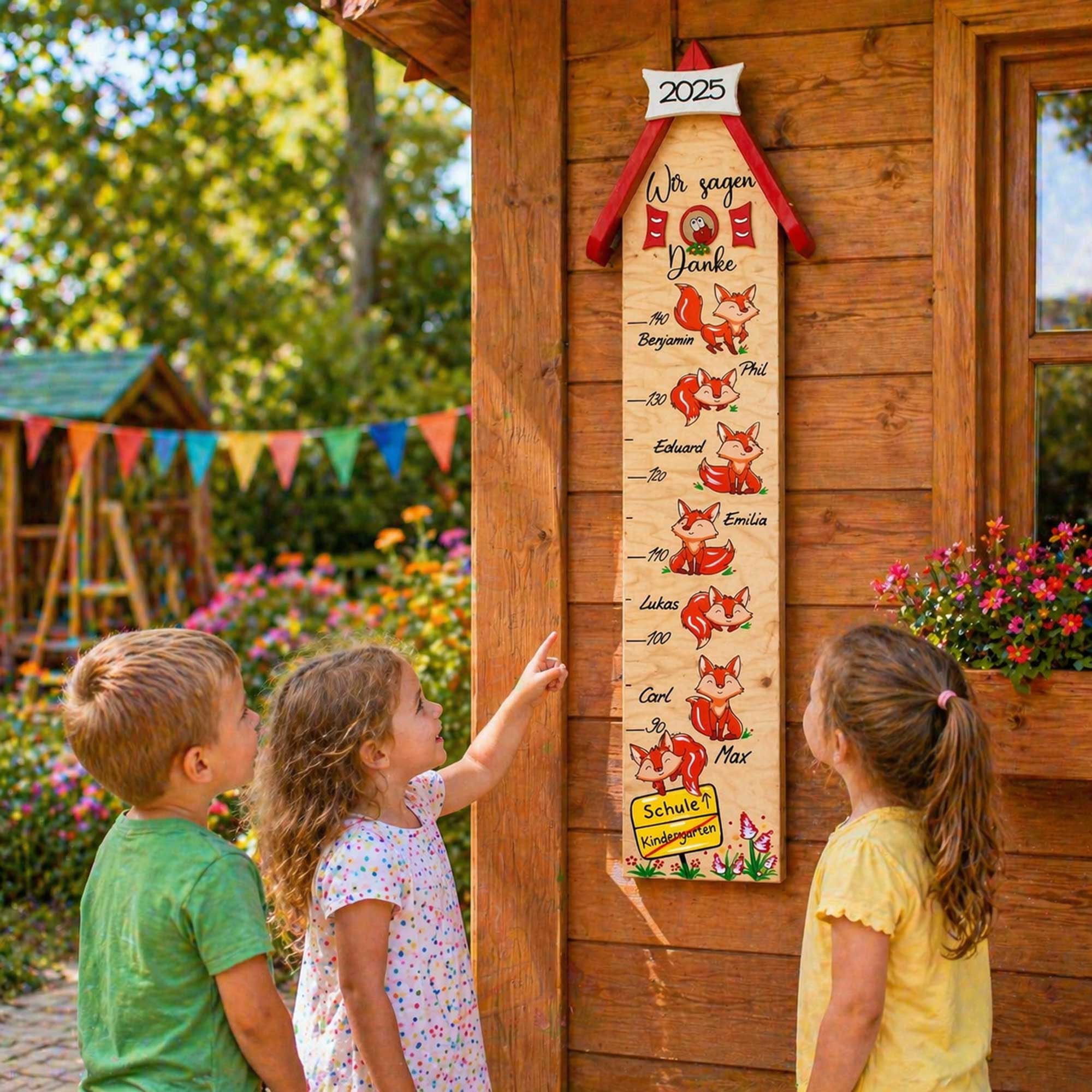 Abschiedsgeschenk Kindergarten Erzieherin Messlatte für außen Garten nachhaltiges Geschenk mit Tieren und Namen persönliches lustiges persönliches geschenk fuchs füchse