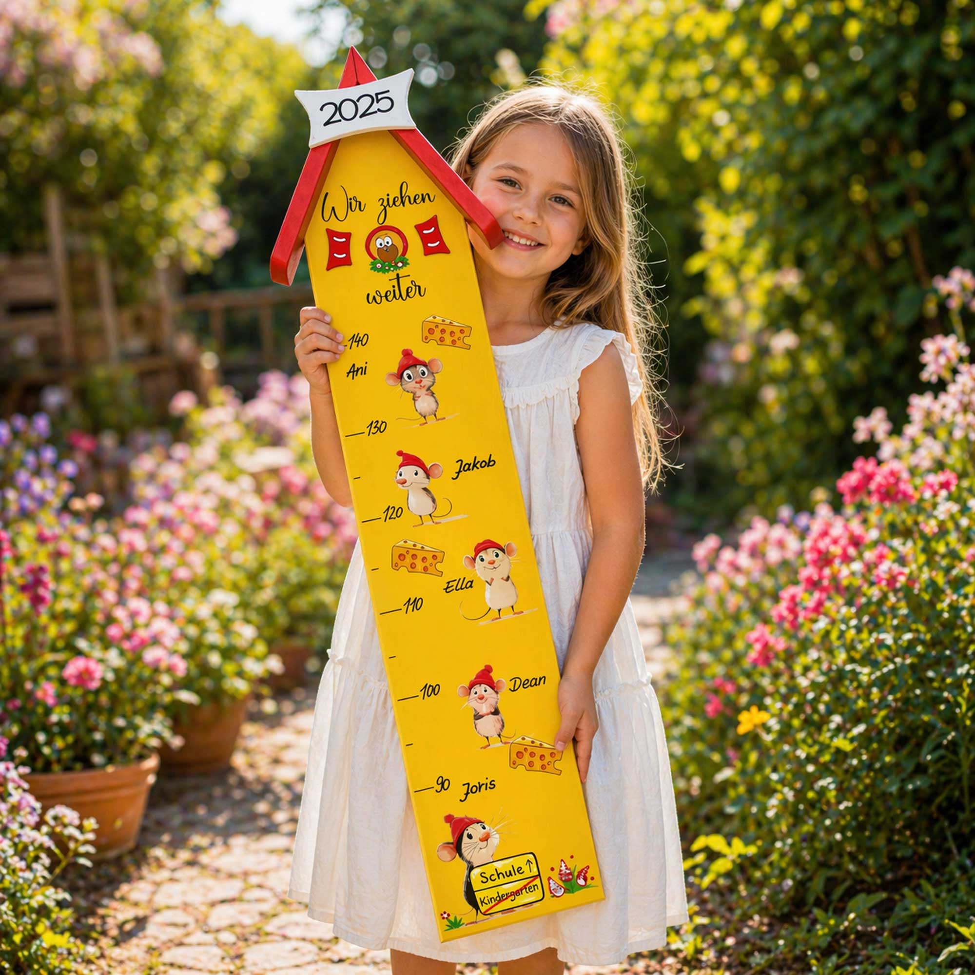Abschiedsgeschenk Kindergarten Erzieherin Messlatte für außen Garten nachhaltiges Geschenk mit Tieren und Namen persönliches lustiges persönliches geschenk Maus Mäuse