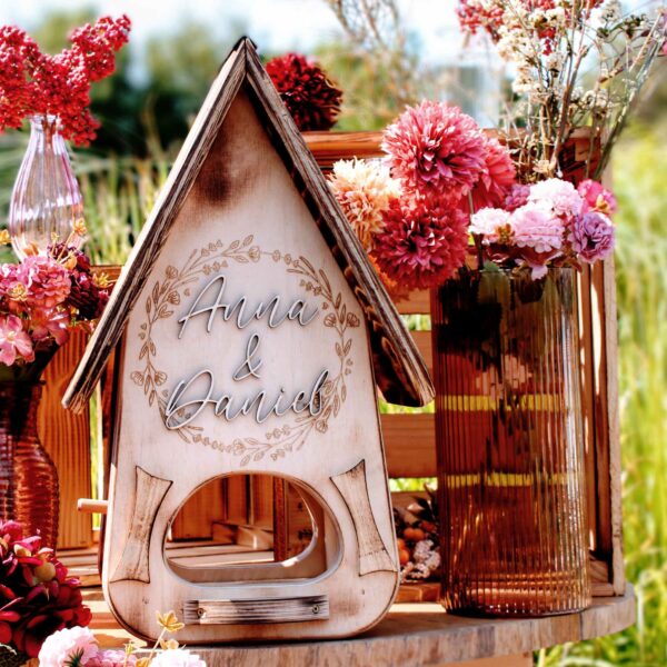Vogelhaus Hochzeit Geschenk geflammt kreatives persönliches Geschenk Holz für Brautpaar