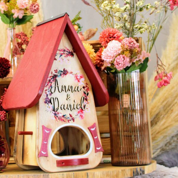 Vogelhaus Hochzeit Geschenk geflammt kreatives persönliches Geschenk Holz für Brautpaar