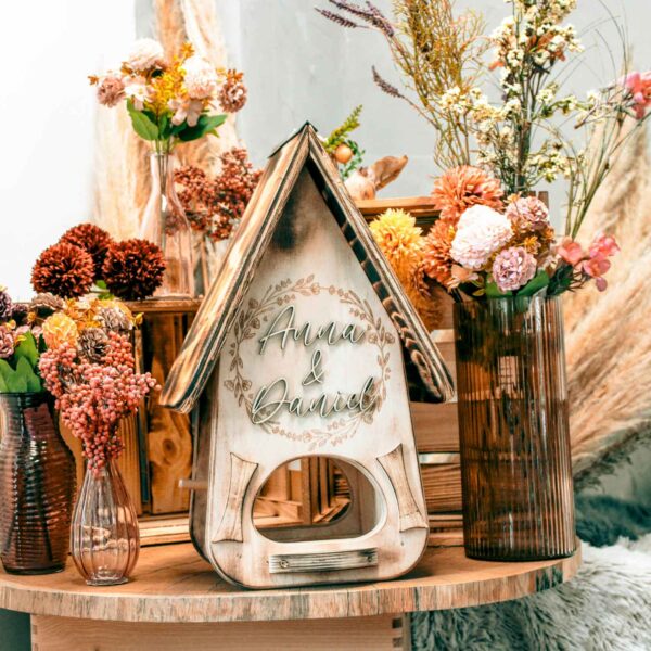 Vogelhaus Hochzeit Geschenk geflammt kreatives persönliches Geschenk Holz für Brautpaar