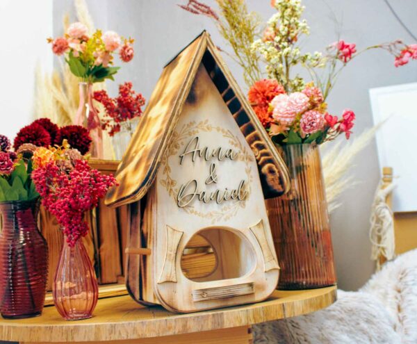 Vogelhaus Hochzeit Geschenk geflammt kreatives persönliches Geschenk Holz für Brautpaar