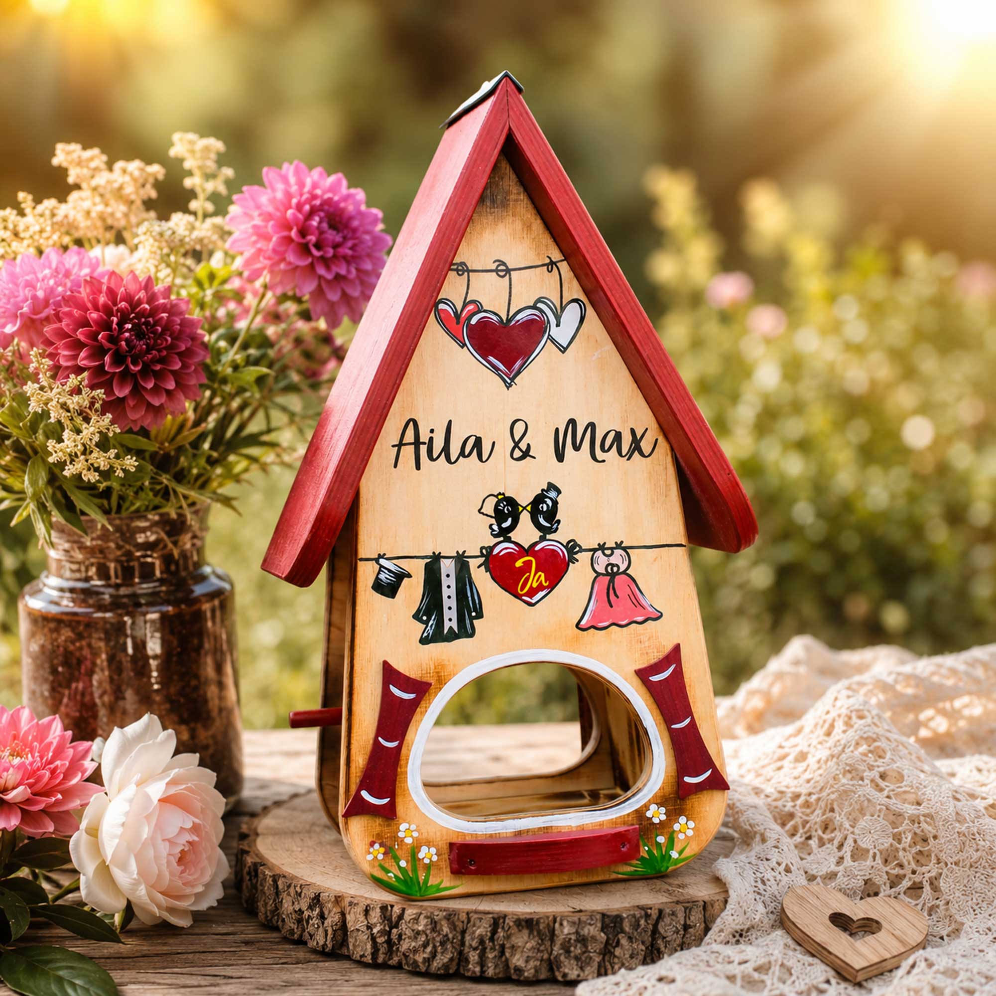 geschenkidee Trauzeugin Eltern Hochzeit Geschenk persönliches Holz Boho Bohohochzeit Beere Geschenk von Herzen