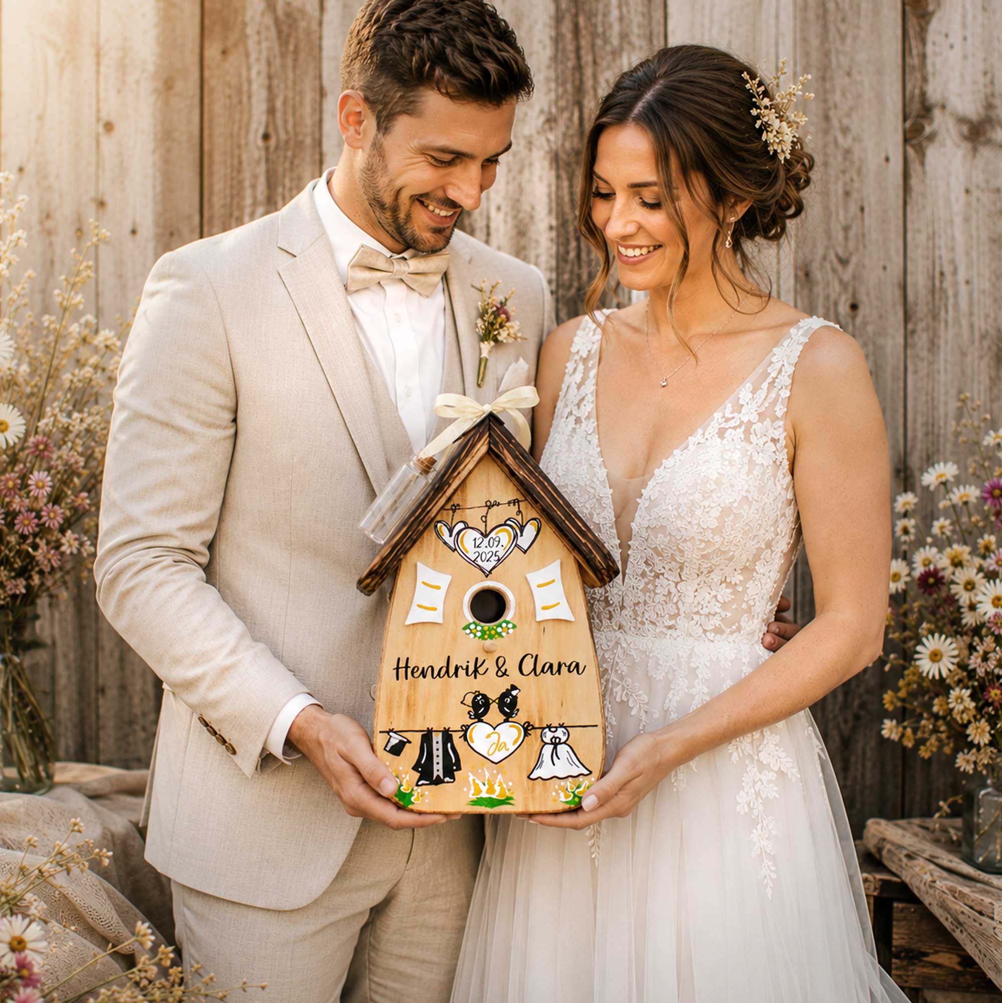 Alpen Hochzeit Holz Natur Wildblumen Hochzeit Geschenk rustikal, Persönliches Personalisiertes Hochzeitsgeschenk