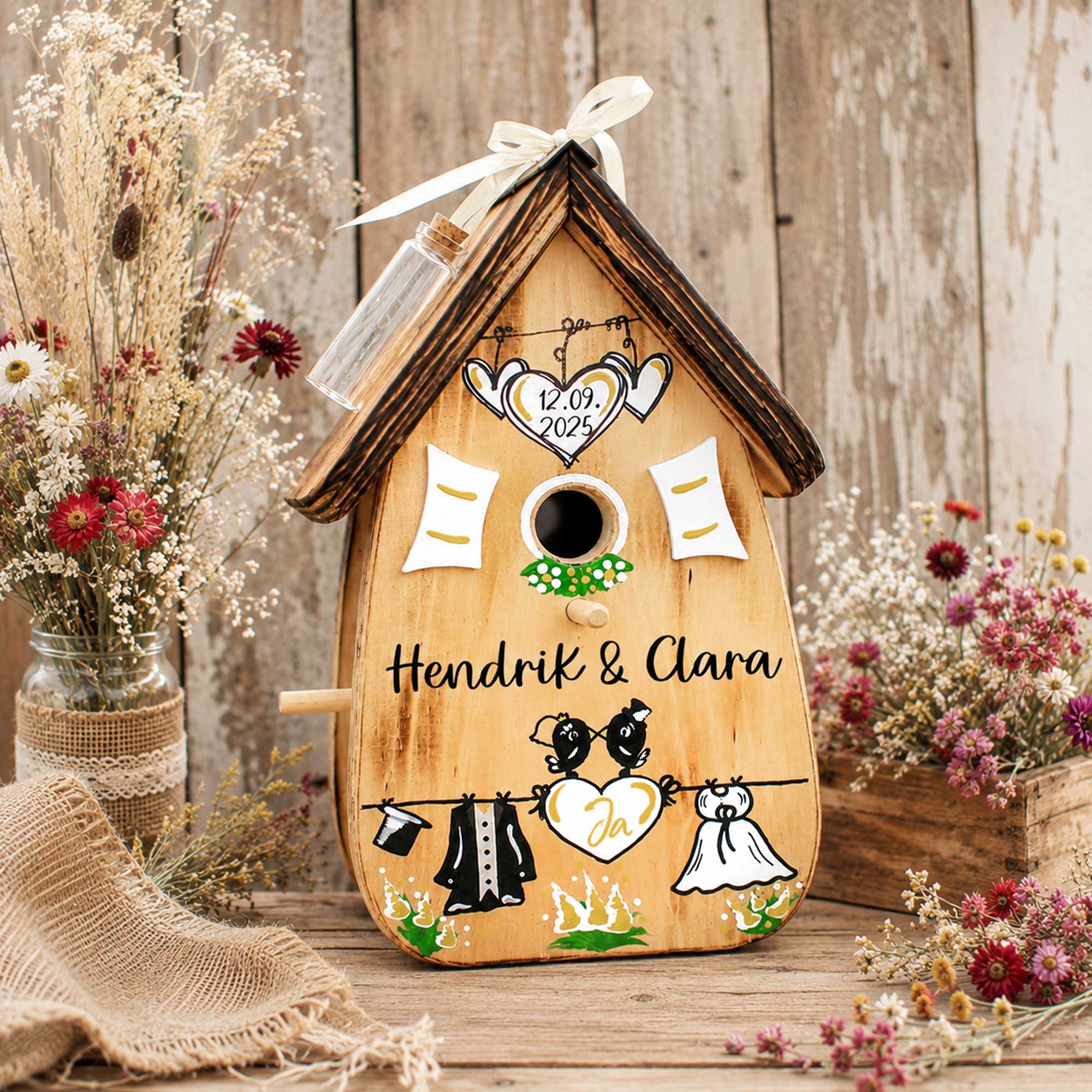 Alpen Hochzeit Holz Natur Wildblumen Hochzeit Geschenk rustikal, Persönliches Personalisiertes Hochzeitsgeschenk