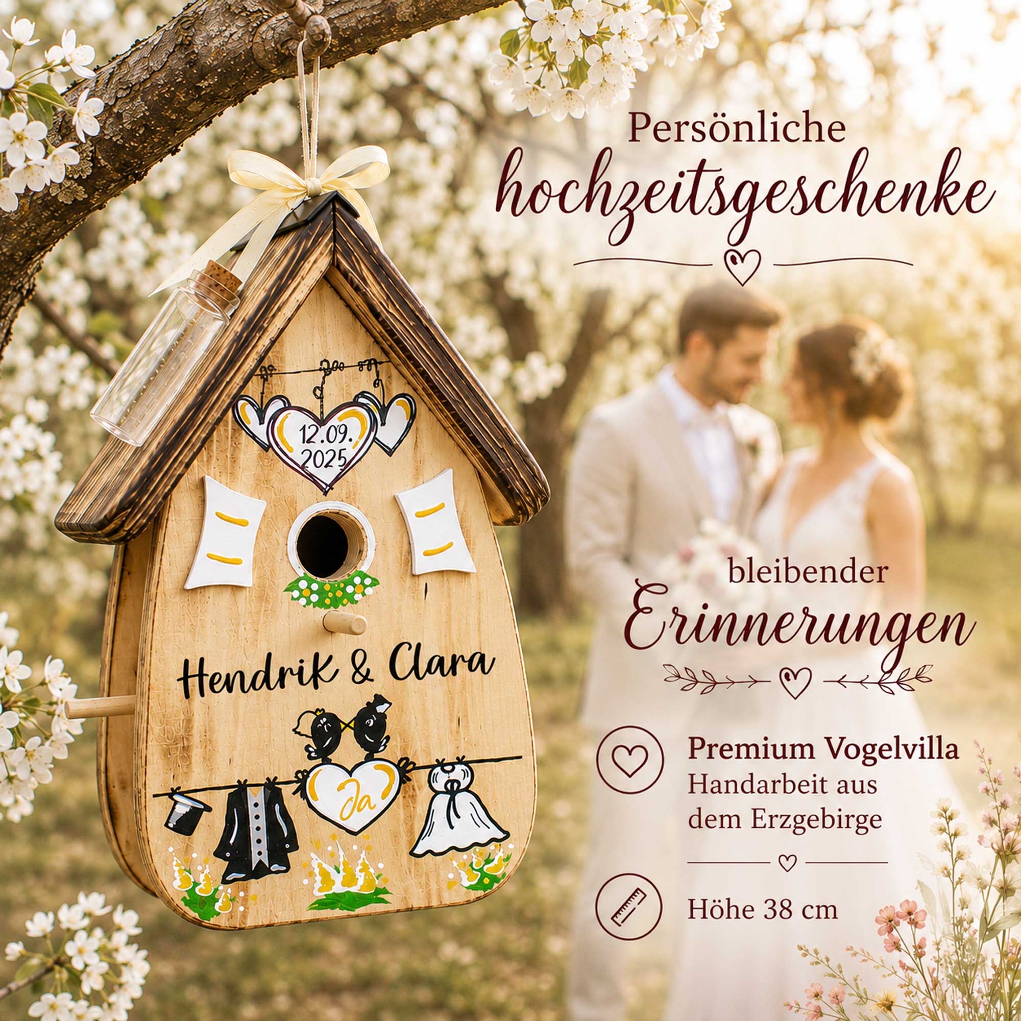 Alpen Hochzeit Holz Natur Wildblumen Hochzeit Geschenk rustikal, Persönliches Personalisiertes Hochzeitsgeschenk