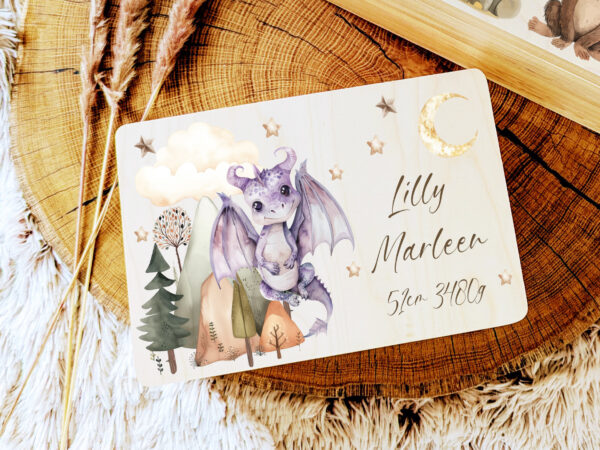 Erinnerungskiste Holz Baby Geschenk Geburt Taufe persönliches Geschenk Erinnerungen aufbewahren Drachen Drache