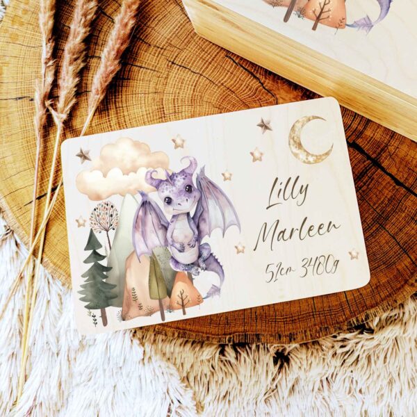 Erinnerungskiste Holz Baby Geschenk Geburt Taufe persönliches Geschenk Erinnerungen aufbewahren Drachen Drache