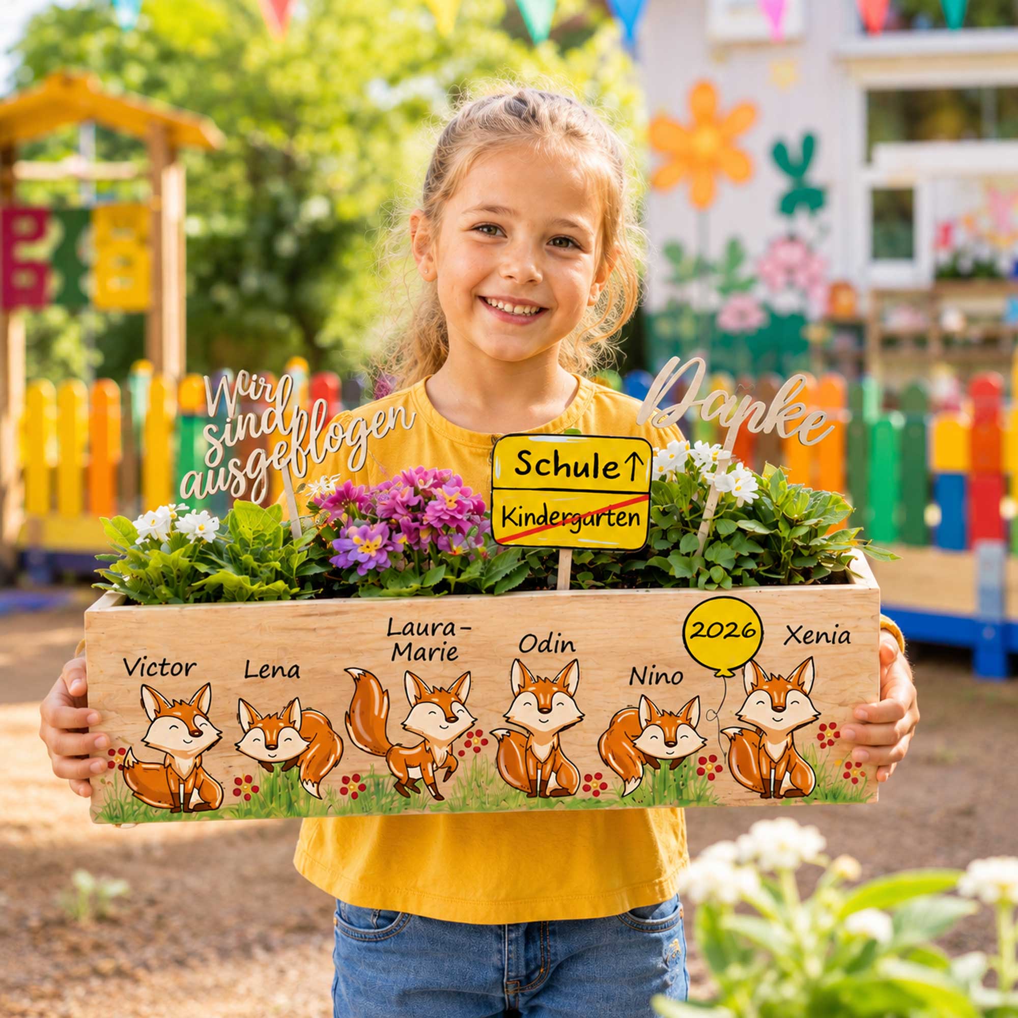Kindergarten Abschiedsgeschenk Erzieherin Idee geschenkidee nachhaltiges geschenk kreativ Blumen Füchse Fuchsklasse schlaue Füchse