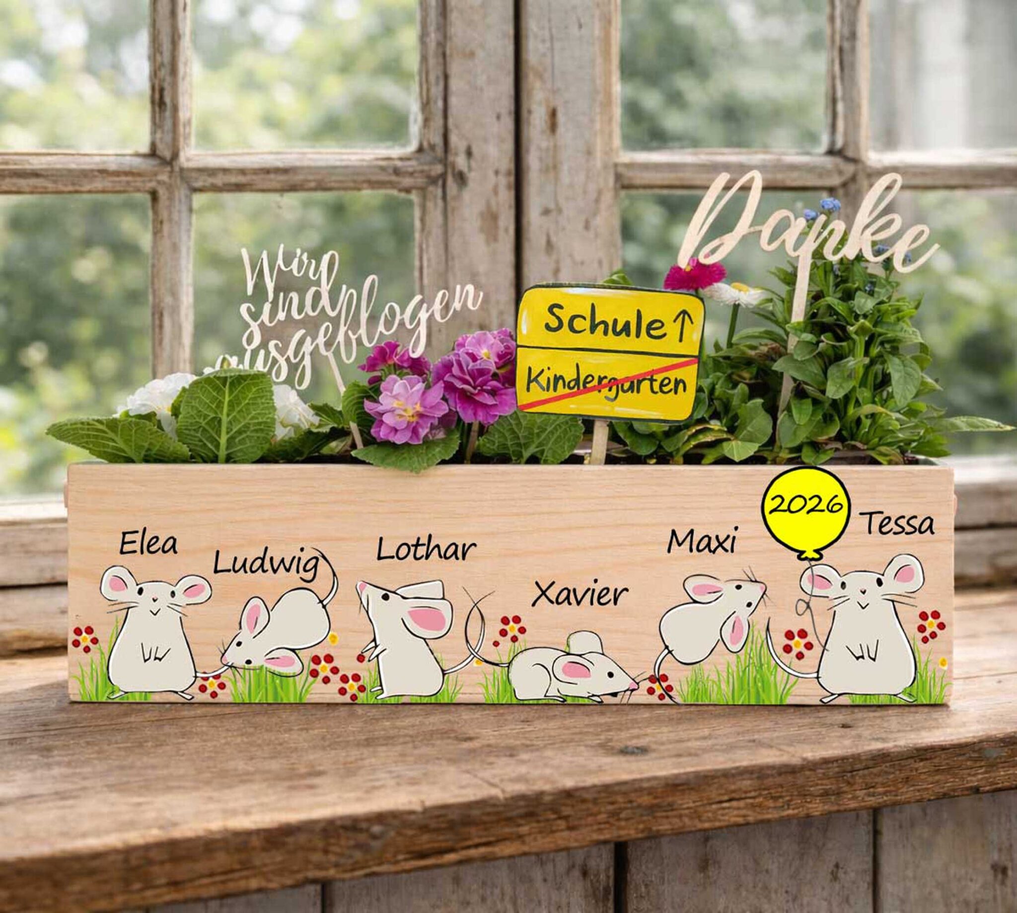 Kindergarten Abschiedsgeschenk Erzieherin Idee geschenkidee nachhaltiges geschenk kreativ Blumen Mäuse Mäusegruppe