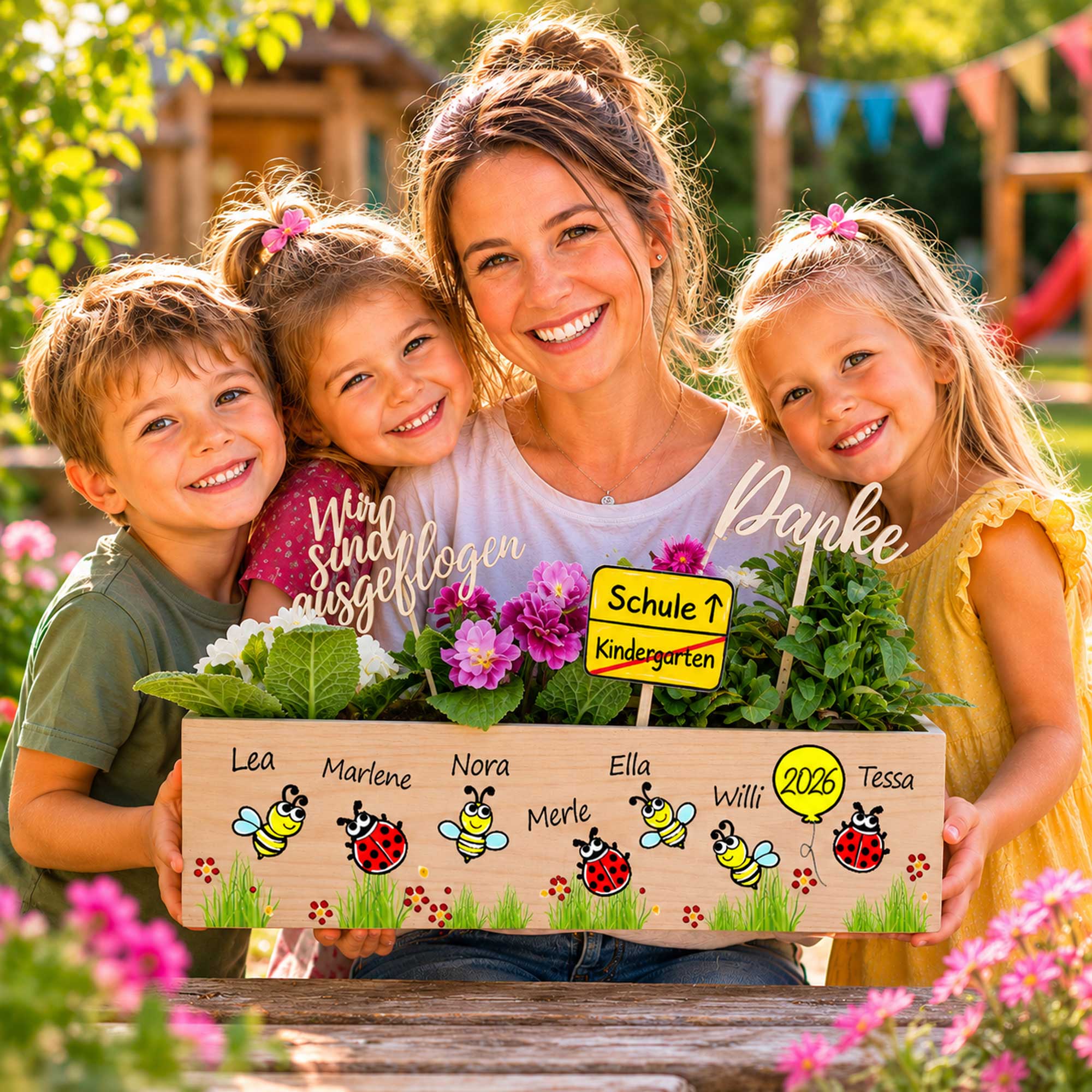 Kindergarten Abschiedsgeschenk Erzieherin Idee geschenkidee nachhaltiges geschenk kreativ Blumen Bienen Marienkäfer bleibende Erinnerungen