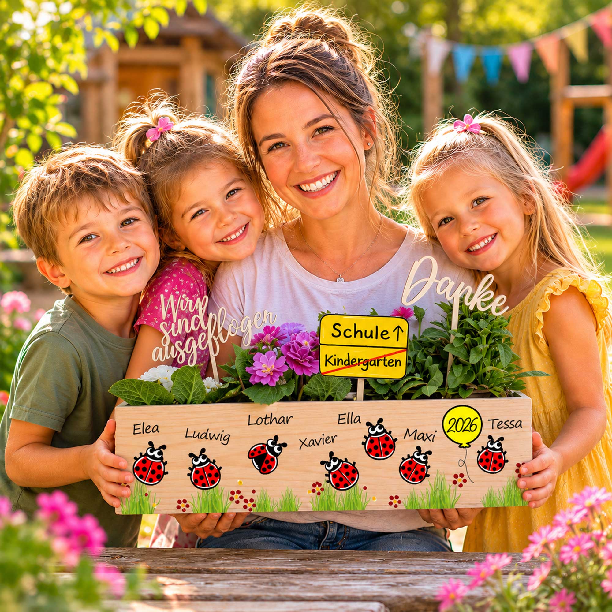 Kindergarten Abschiedsgeschenk Erzieherin Idee geschenkidee nachhaltiges geschenk kreativ Blumen Bienen Marienkäfer bleibende Erinnerungen