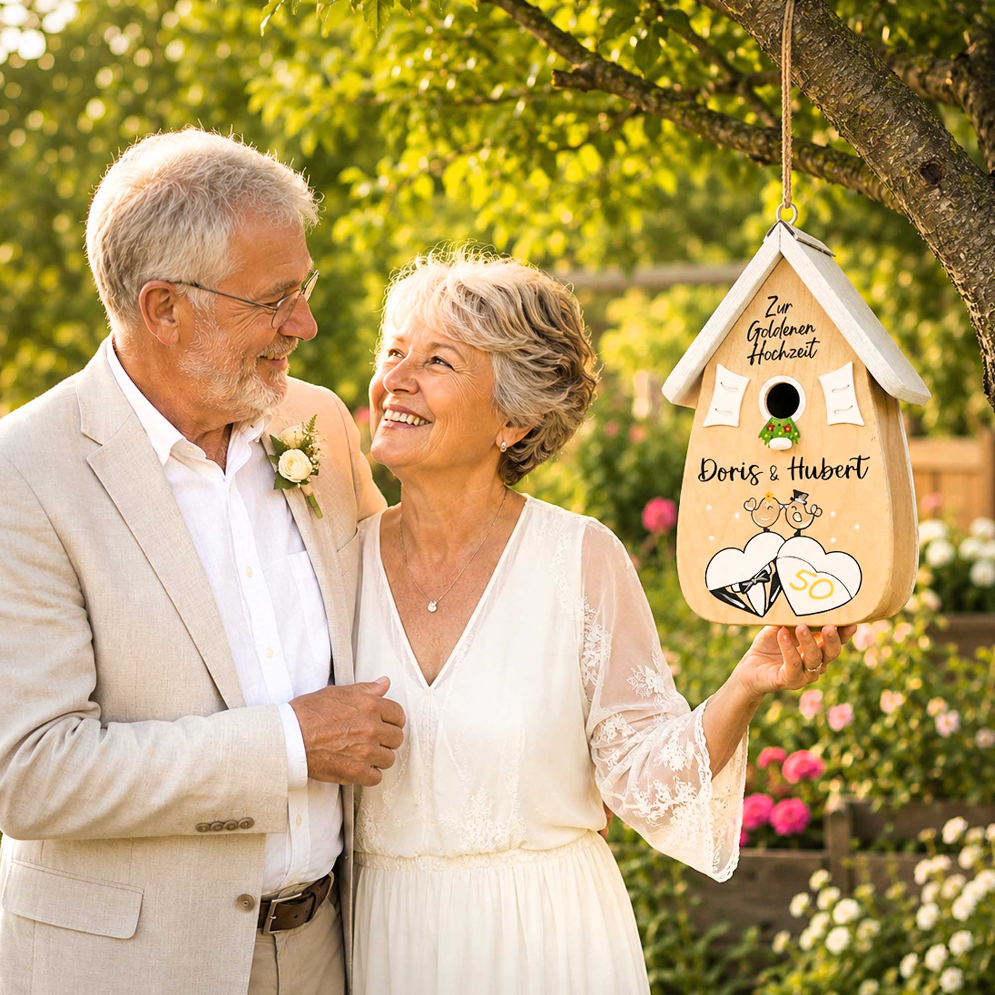 Geschenk zur Goldenen hochzeit 50 Jahre verheiratet personalisiert graviert handgemacht, Garten